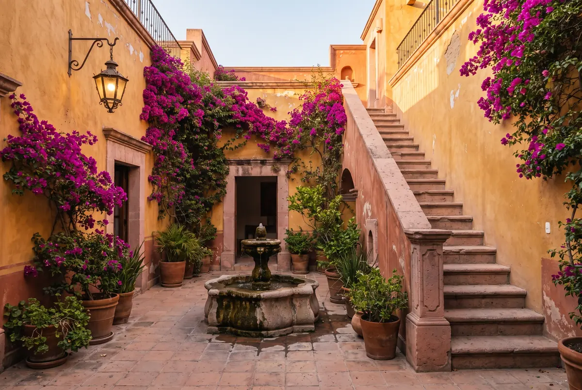 Patio colonial con bugambilias