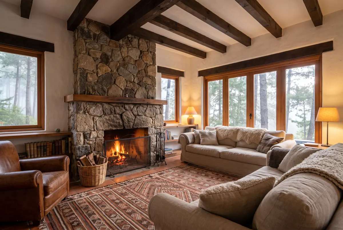 Sala con chimenea de piedra